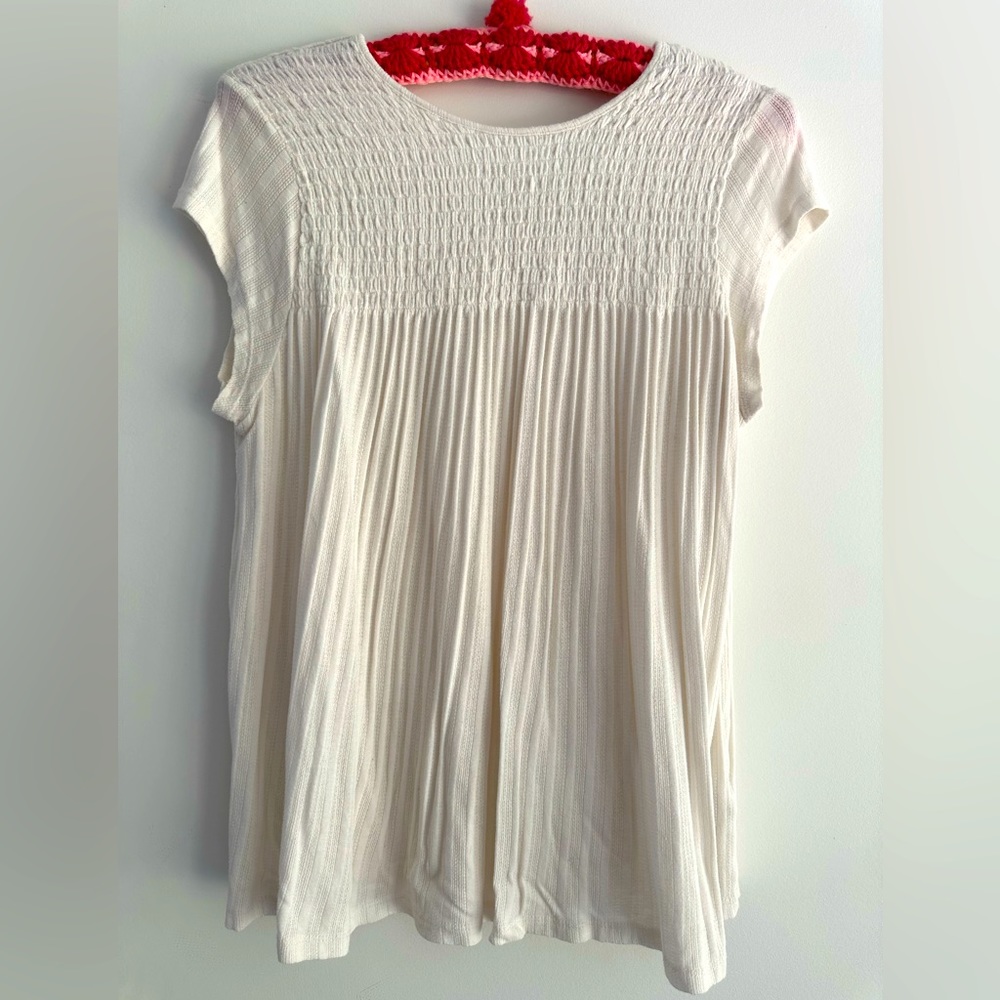 Cream top with smocking